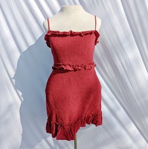 Le Lis Red Bodycon Mini Dress Ruffle Waist Tank Smocked Sz Large